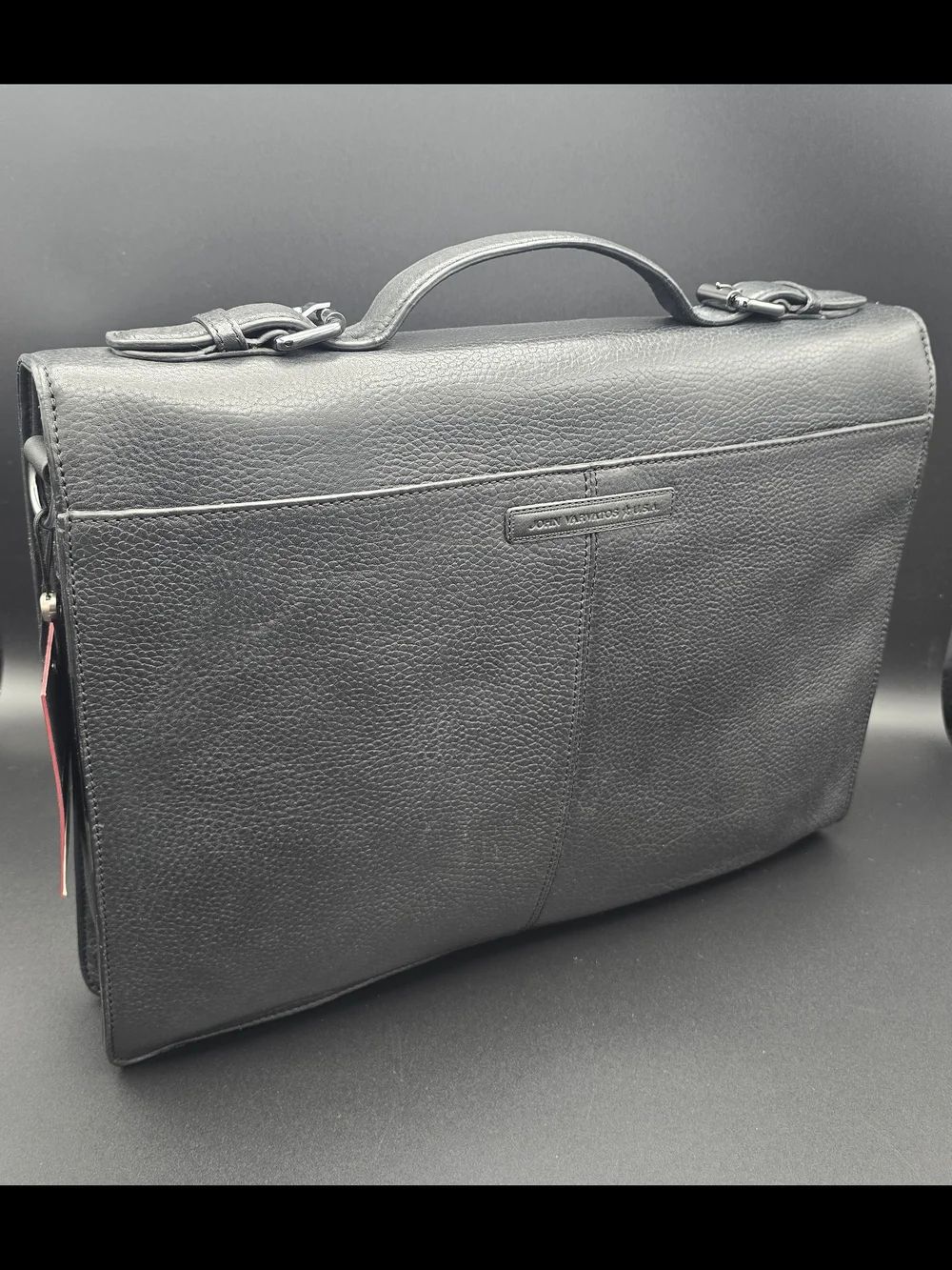 John Varvatos Black Leather Briefcase - Classic Professional Carry (New)